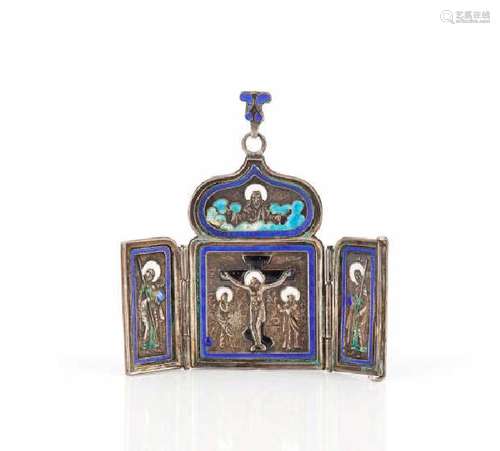 RUSSIAN SILVER & ENAMEL TRAVEL TRYPTICH PENDANT