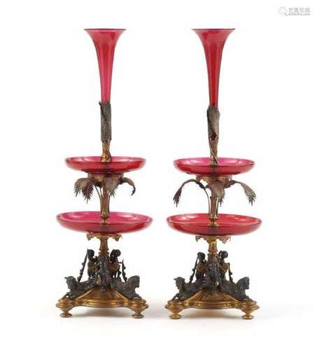 A FINE PAIR OF BRONZE EPERGNE CENTREPIECES