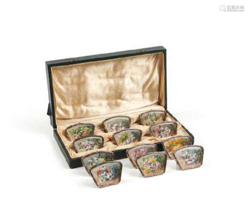 CASED SET OF FRENCH SILVER PLACE CARD HOLDERS