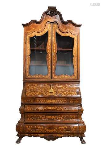 DUTCH MARQUETRY SECRETAIRE BOOKCASE