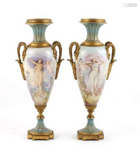 *PAIR OF FRENCH PORCELAIN & BRONZE URNS