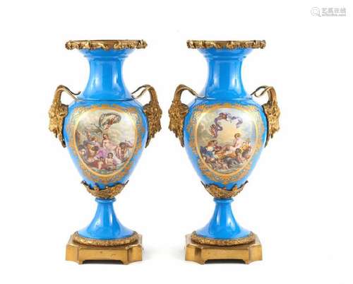 PAIR OF MONUMENTAL FRENCH PORCLEAIN URNS