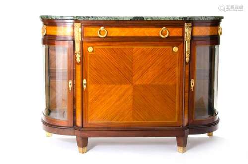 FRENCH PARQUETRY & MARBLE TOP CREDENZA