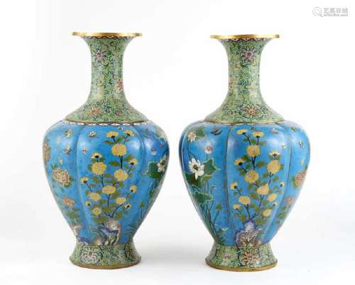 PAIR OF MONUMENTAL JAPAENSE CLOISONNE VASES