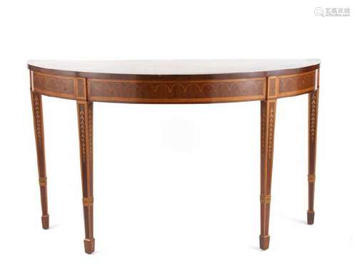 A FINE GEORGIAN MAHOGANY DEMI LUNE TABLE