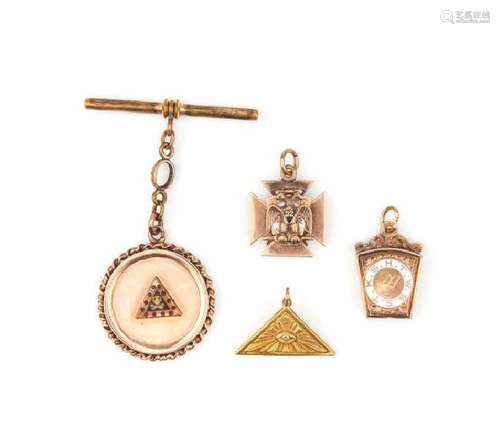 FOUR GOLD MASONIC FOBS