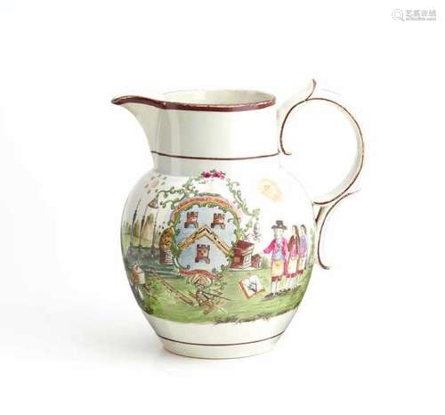 ENGLISH MASONIC PEARLWARE POTTERY JUG