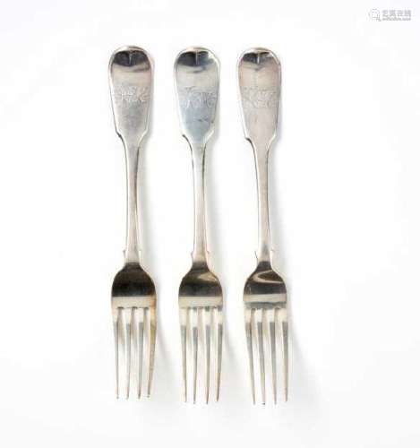 THREE 19TH C CANADIAN SILVER DINNER FORKS
