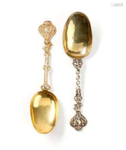TWO EARLY DUTCH GILT SILVER CHRISTENING SPOONS
