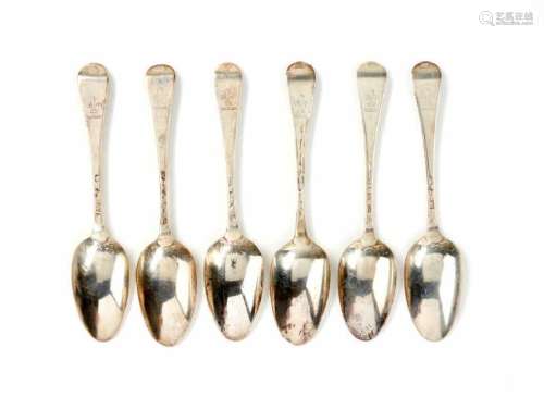 SIX GEORGE II ENGLISH SILVER TABLESPOONS