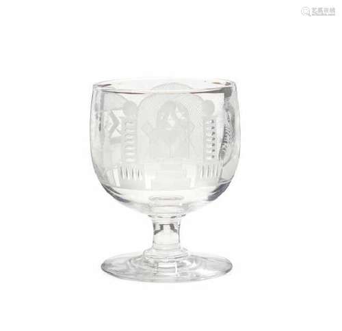 MASONIC ENGRAVED GLASS BRANDY SNIFTER