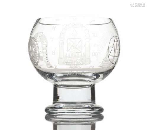 MASONIC ETCHED GLASS PUNCH BOWL