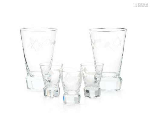 FIVE PIECES OF ENGRAVED MASONIC GLASSES