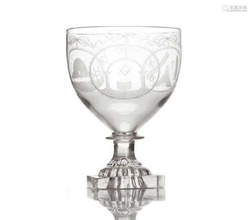 LARGE ANTIQUE ENGRAVED MASONIC FIRING GLASS