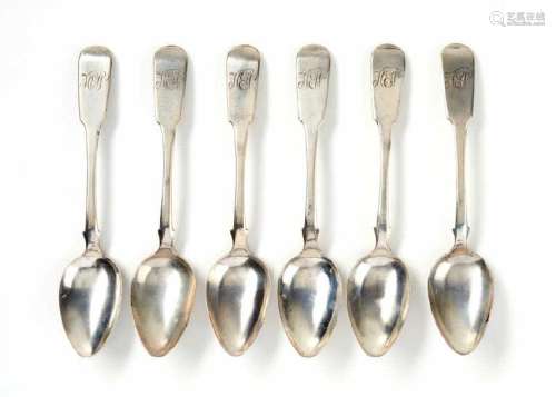 SIX 19TH C CANADIAN SILVER TEASPOONS