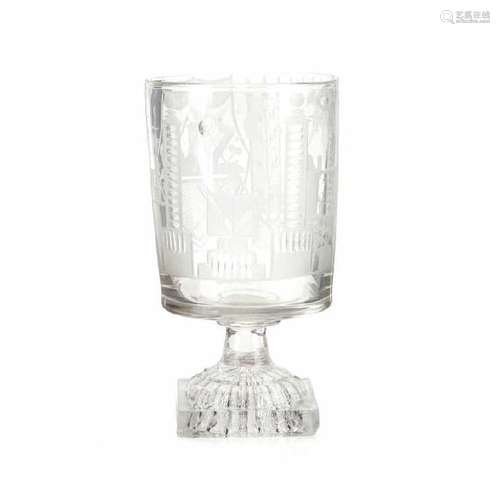 LARGE ANTIQUE ENGRAVED MASONIC FIRING GLASS