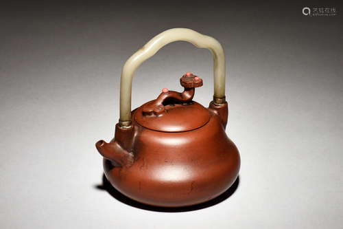 WU YUNSONG: YIXING ZISHA TEAPOT WITH JADE HANDLE