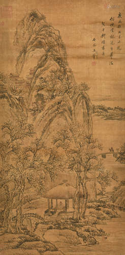 SHI GU AND WANG CUI: INK ON SILK PAINTING 'MOUNTAIN SCENERY'