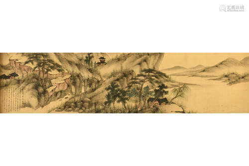 FENG CHAORAN: INK AND COLOR ON SILK HORIZONTAL HANDSCROLL 'LANDSCAPE SCENERY'