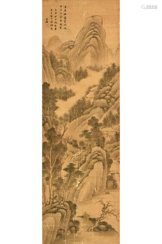 WANG JIAN: INK ON SILK PAINTING 'MOUNTAIN SCENERY'