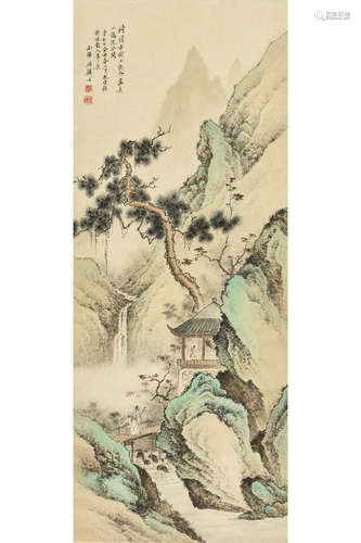 GU LINSHI: INK AND COLOR ON PAPER PAINTING 'LANDSCAPE SCENERY'