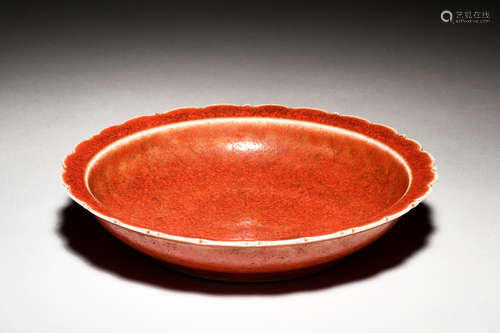 RED GLAZED FLORIFORM DISH