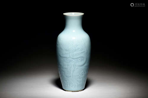 CELADON GLAZED AND IMPRESSED 'DRAGON' BOTTLE VASE