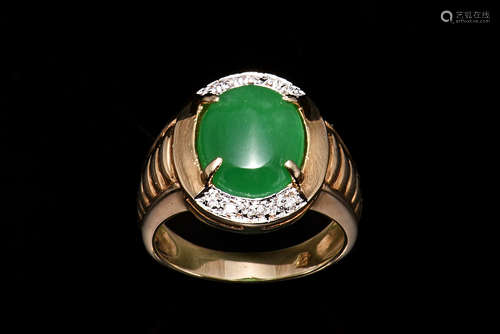 JADEITE AND DIAMOND RING WITH CERTIFICATE