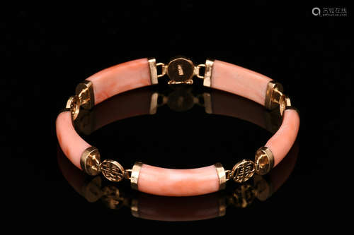 ANGEL SKIN CORAL BRACELET SET IN 14K YELLOW GOLD