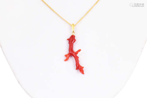 MEDITERRANEAN RED CORAL BRANCH PENDANT WITH SILVER NECKLACE