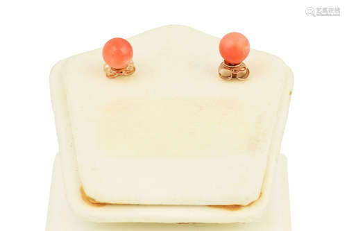 PAIR OF 14K YG RED CORAL EARRINGS