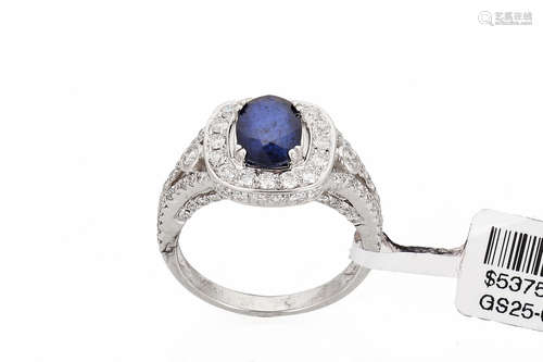 18K WG SAPPHIRE RING WITH DIAMONDS