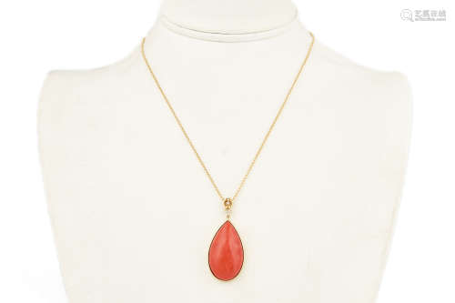 RED CORAL PENDANT WITH 18K YG NECKLACE