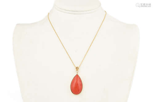 RED CORAL PENDANT WITH 18K YG NECKLACE