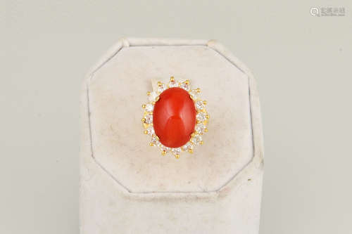 14K YG RED CORAL RING WITH GIA CERTIFICATE