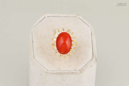 14K YG RED CORAL RING WITH GIA CERTIFICATE