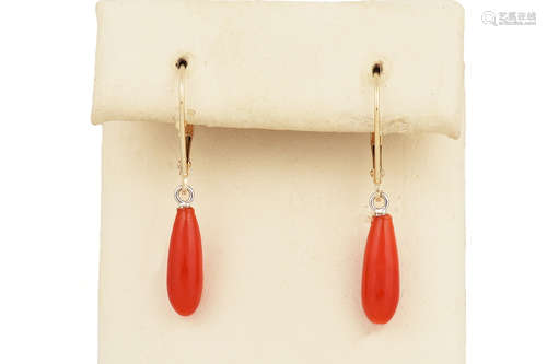 PAIR OF 14K YG RED CORAL EARRINGS