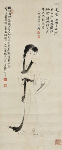 ZHANG DAQIAN: FRAMED INK ON PAPER PAINTING 'LADY'