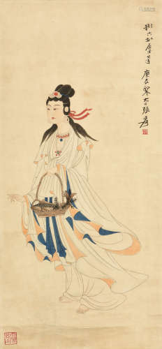 ZHANG DAQIAN: INK AND COLOR ON PAPER PAINTING 'LADY'