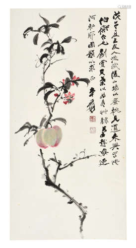 ZHANG DAQIAN: INK AND COLOR ON PAPER PAINTING 'PEACHES'