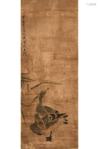SHEN ZHOU: INK ON PAPER PAINTING 'GEESE'