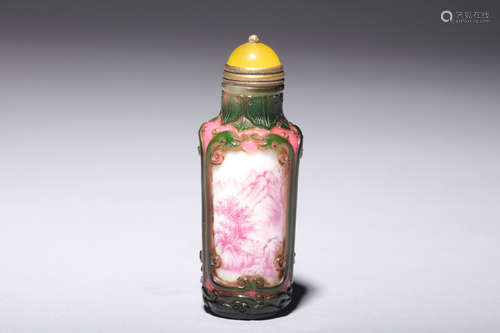 GLASS OVERLAY 'LANDSCAPE' SNUFF BOTTLE