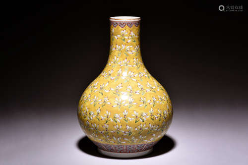 YELLOW GROUND 'ORCHID' BOTTLE VASE