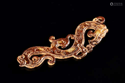 ARCHAIC JADE CARVED 'DRAGON AND PHOENIX' ORNAMENT