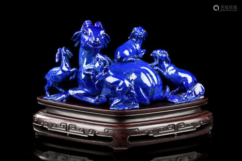 LAPIS LAZULI CARVED 'GOATS' FIGURAL GROUP