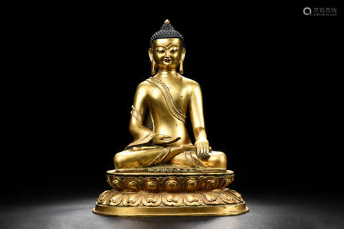 GILT BRONZE CAST SEATED BODHISATTVA FIGURE