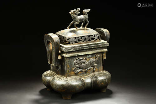 BRONZE CAST 'QILIN' CENSER