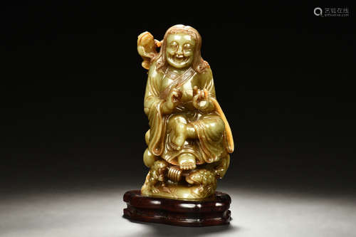 JADE CARVED 'LIU HAI AND TOAD' FIGURE