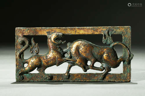 GILT BRONZE 'MYTHICAL BEAST' PLAQUE