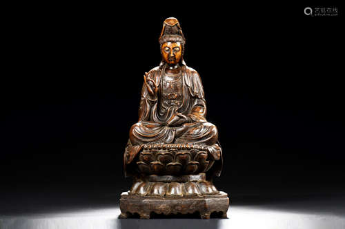 HUANGHUALI WOOD CARVED GUANYIN SEATED FIGURE